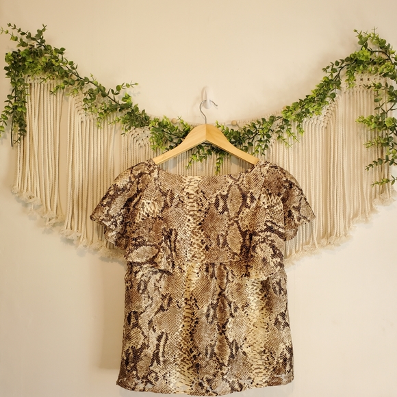 ANTHROPOLOGIE EVA FRANCO Snakeskin Print Button Front Short Sleeve Blouse sz XS - Picture 5 of 7